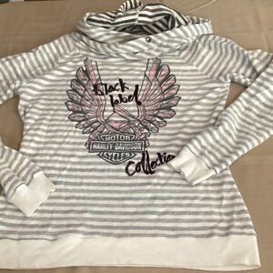 Harley-Davidson Gray and White Striped Hoodie